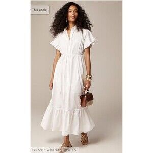 J. CREW Amelia Maxi Shirt Dress in Cotton Poplin Size Medium White NWT Coastal
